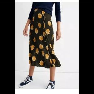 Madewell Side-Button Ruffle Hem MIDI Floral Skirt